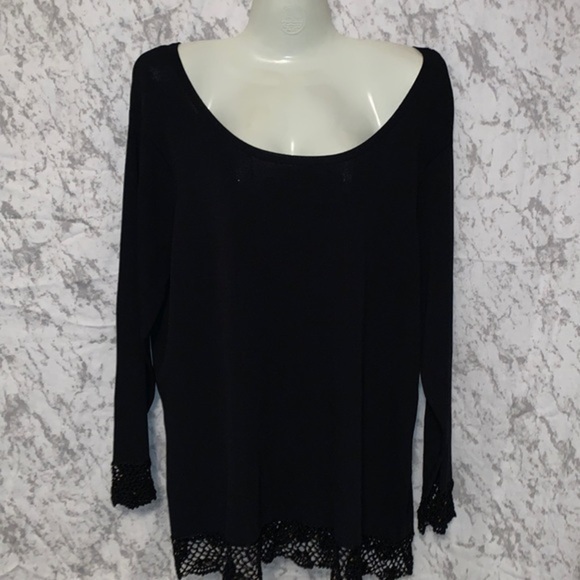 NOTATIONS BLACK KNIT SWEATER BELL SLEEVE MACRAME DETAILING LADIES SIZE XL - Picture 1 of 7